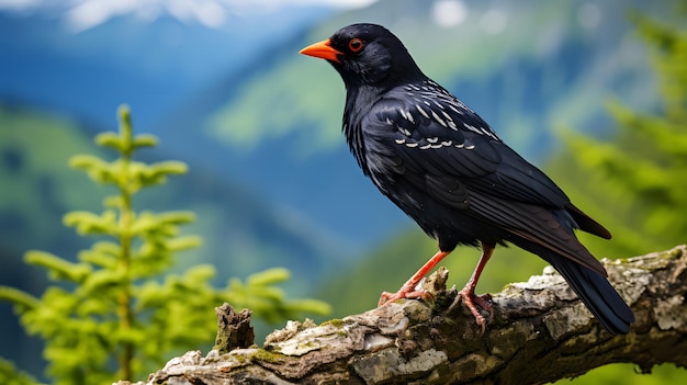 closeup shot of a black bird on a branch