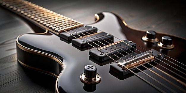 CloseUp Shot of a Black Guitar