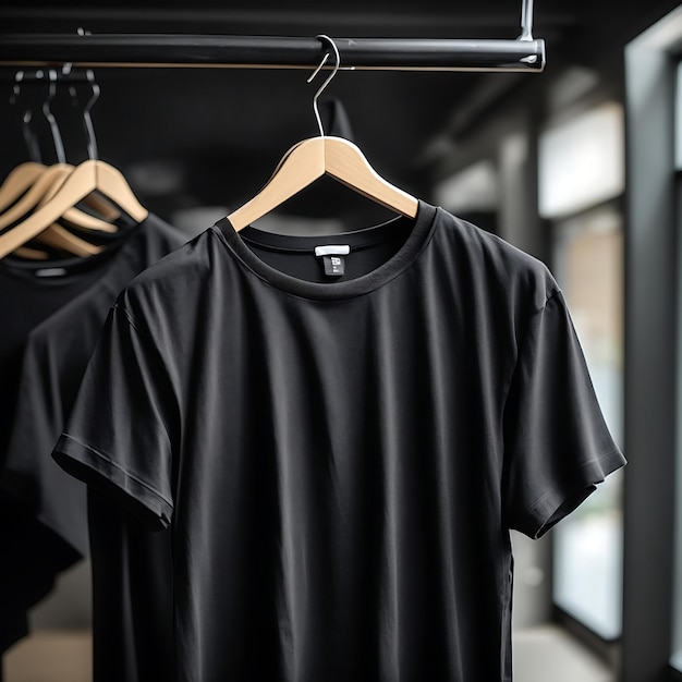 Closeup Shot of Black TShirt Hanging on Hanger