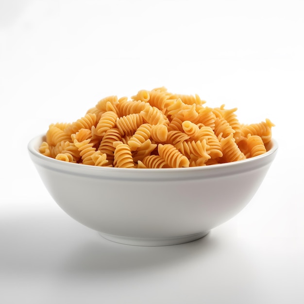 A closeup shot of a bowl of freshly made pasta on a white background Generative AI