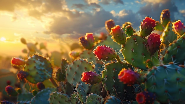 A closeup shot of a cactus plant with the sun shining in the background Ideal for nature and desertthemed designs