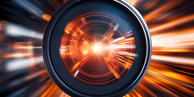 Photo closeup shot of camera lens with 219 aspect ratio concept camera equipment closeup photography aspect ratio 219