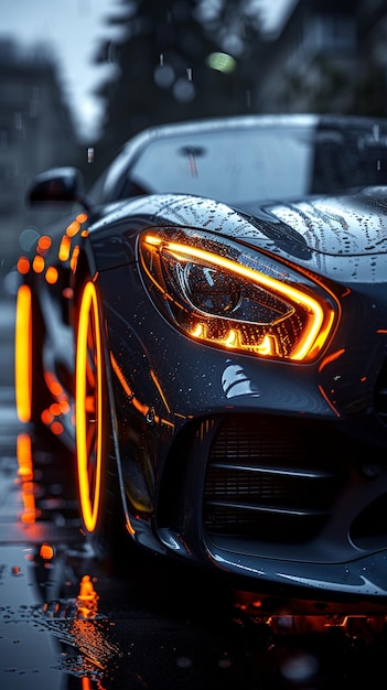 A CloseUp Shot Of Car Headlight Neon Wallpaper