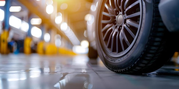 Closeup shot of car tires in a warehouse related to auto service Concept Car Tires Warehouse Auto Service Closeup Shot Automotive Industry