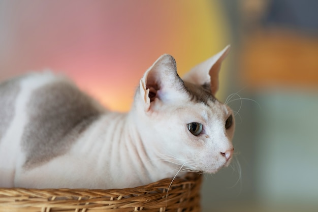 Closeup shot of a cat on the ground, home animal