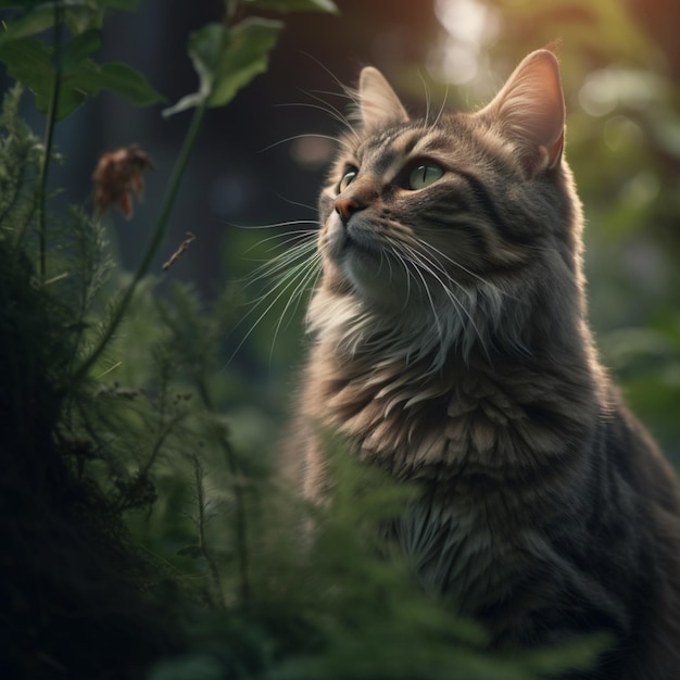 Closeup shot of cat looking at the sky