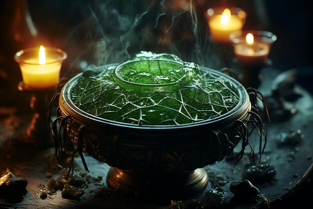 CloseUp Shot of a Cauldron Bubbling with a Mysterious Brew