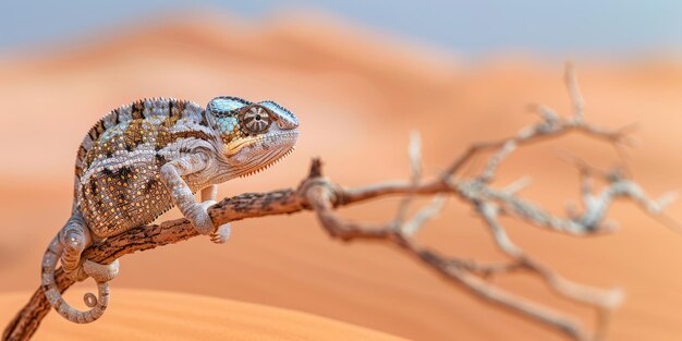 Photo a closeup shot of a chameleon blending into its desert surroundings showcasing its unique camouflage