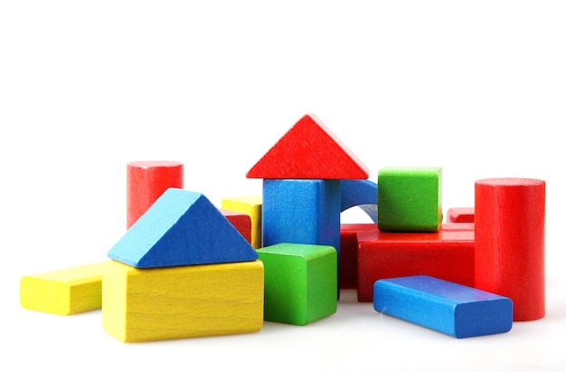 Closeup shot of colorful toy blocks isolated on a white background