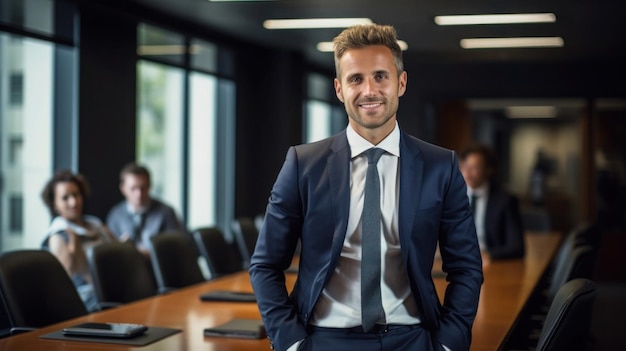 A closeup shot of a corporate executive in a boardroom meeting