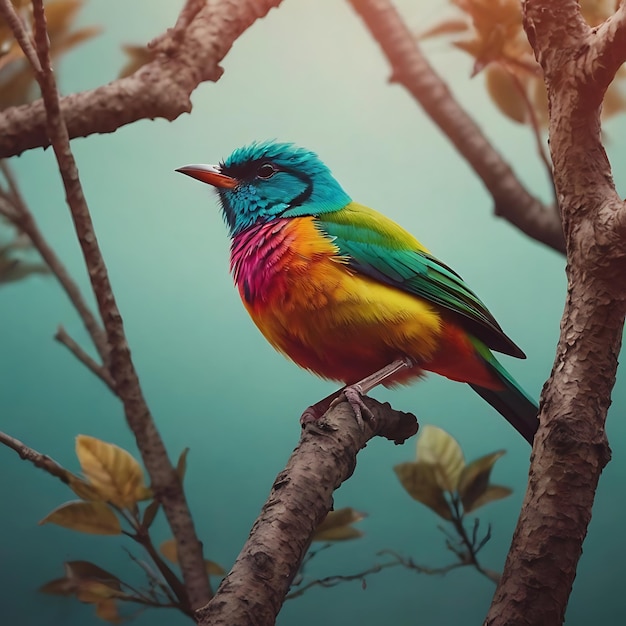 A closeup shot of a cute Cuban tody Todus multicolor bird perched on a branch