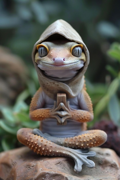 A closeup shot of a cute leopard gecko sitting on a rock