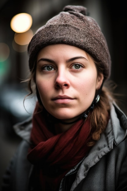 Closeup shot of a cyclist standing on her bicycle created with generative ai