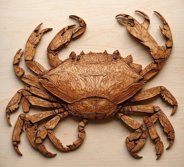 A closeup shot of a decorative sea crab on a wooden surface