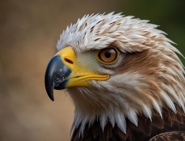 A closeup shot of an eagles intense eyes and sharp beak highlighting its fierce and powerful expr