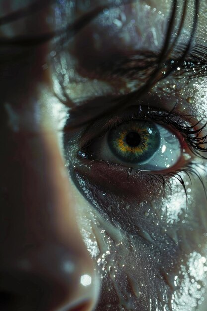 A closeup shot of an eye with water droplets on the surface suitable for use in medical or educational contexts