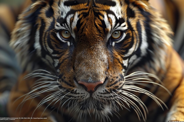 Photo a closeup shot of the face and eyes of an asian tiger showcasing its intense gaze and detailed fur