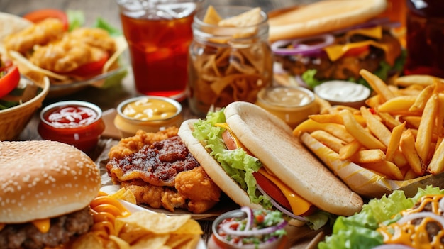 Closeup shot of fast food items