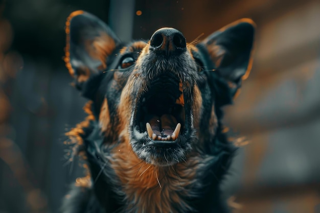 Closeup shot of a focused german shepherds fierce bark