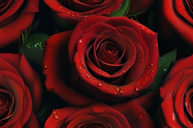 CloseUp Shot of Fresh Red Rose with Dew Drops on Black