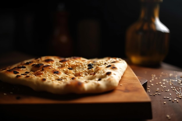 Closeup shot of freshly baked naan bread on a tray at perfect doneness