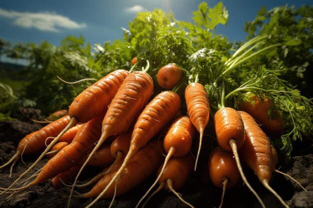 Closeup shot of freshly picked carrots in the farmer's field celebrate the harvest Healthy organic produce