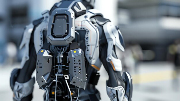 A closeup shot of a futuristic robots back