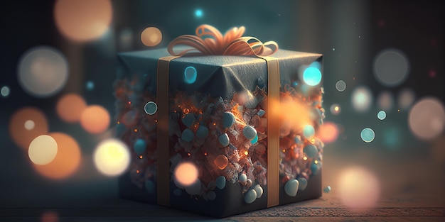 Closeup shot gift gift box blurred background Generative AI