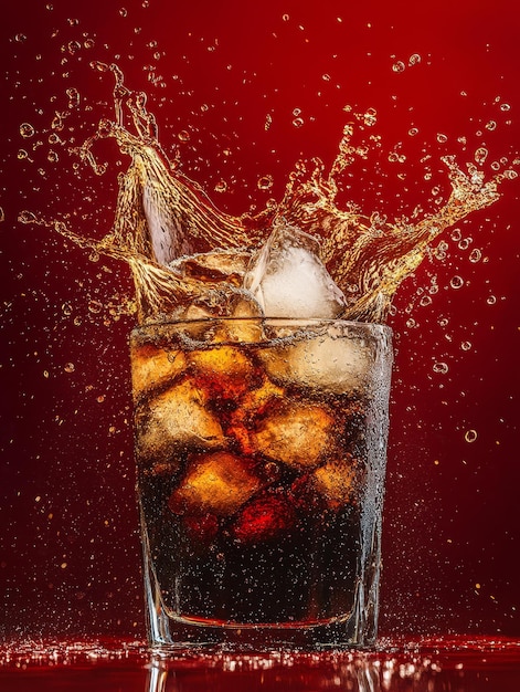 Photo a closeup shot of a glass filled with ice and soda with an energetic splash of liquid creatin