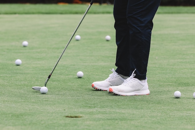 Closeup shot of golfer during practice