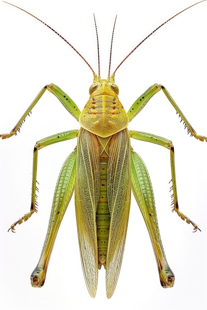 Closeup shot of a grasshopper sitting on a white background great for nature and wildlife photography