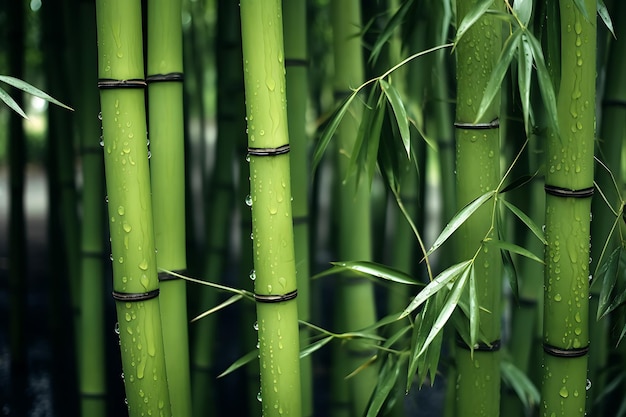 Closeup shot of Green bamboo trees Oriental vibes