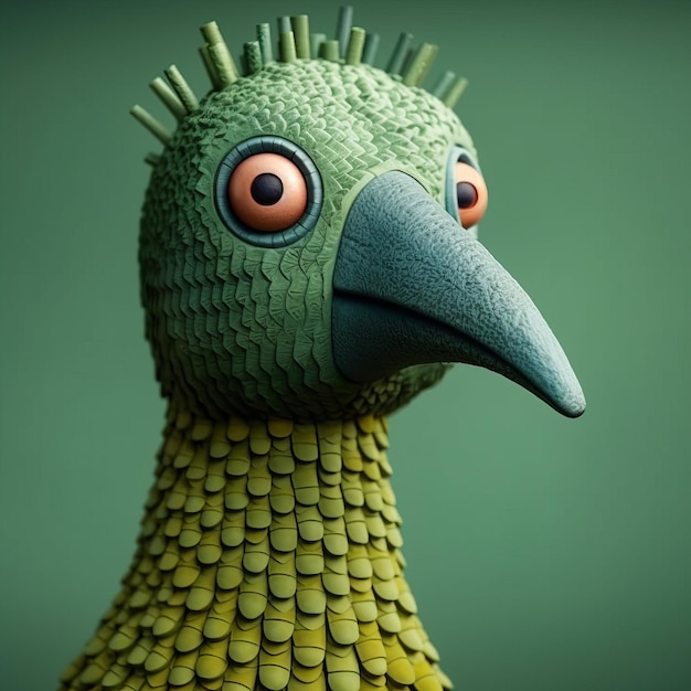 Closeup Shot Of Green Bird Figurine Statue With Painted Eyes