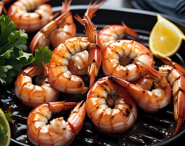 closeup shot of grilled prawns