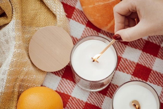 Closeup shot of igniting candle