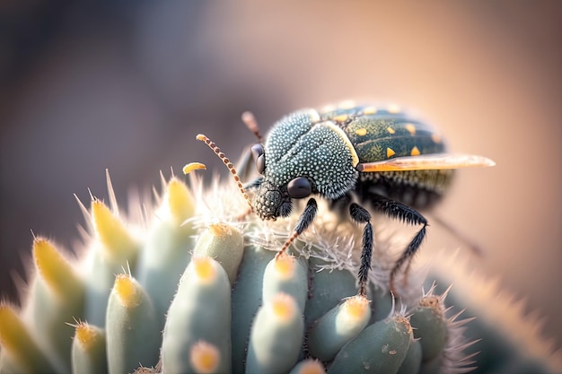 A closeup shot of an insect on a cactus showcasing the details of nature Generated by AI