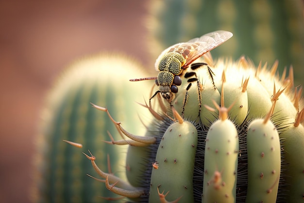 A closeup shot of an insect on a cactus showcasing the details of nature Generated by AI