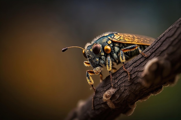 Closeup shot of an insect on a tree branch showcasing the beauty of nature Generated by AI