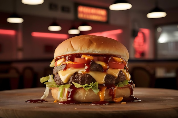 Closeup Shot of a Juicy Delicious Burger