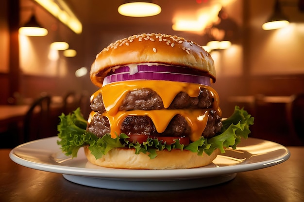 Closeup Shot of a Juicy Delicious Burger