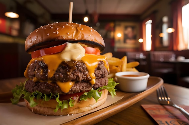 Closeup Shot of a Juicy Delicious Burger