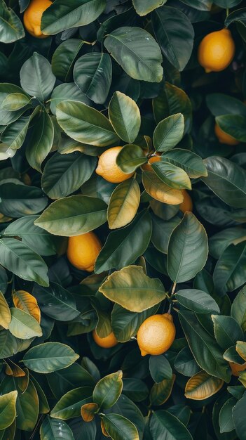 A closeup shot of a lemon tree laden with fruit