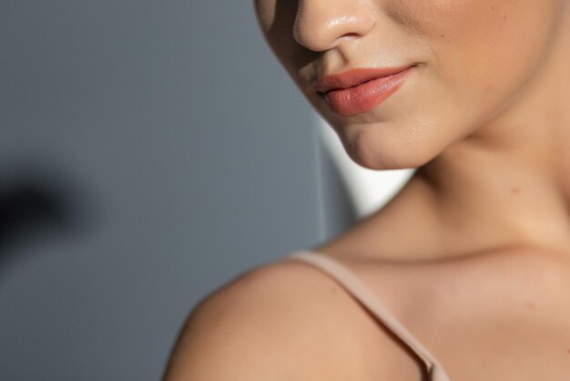 A closeup shot of the lower part of an African American female's face