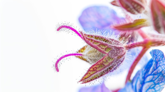 Photo closeup shot of a lungwort flower showing its reproductive organs