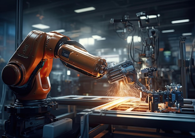 A closeup shot of a manufacturer using a robotic arm to perform precise tasks capturing the