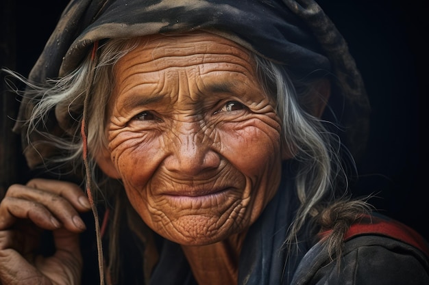 Closeup shot of an old woman in front of a farmer in the countryside Indonesia