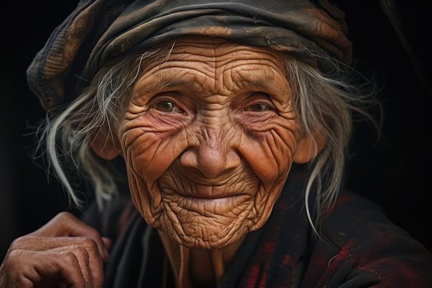 Closeup shot of an old woman in front of a farmer in the countryside Indonesia