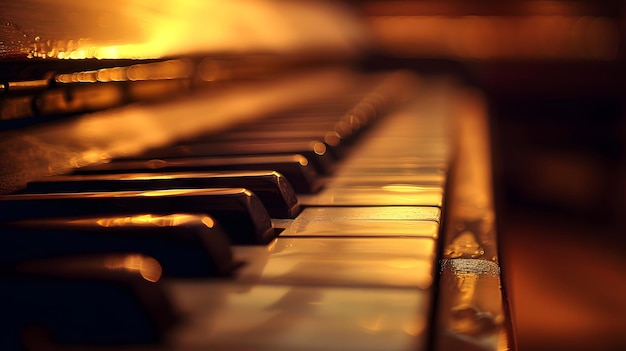 Photo a closeup shot of piano keys showcasing the intricate details and textures on each key in soft focus