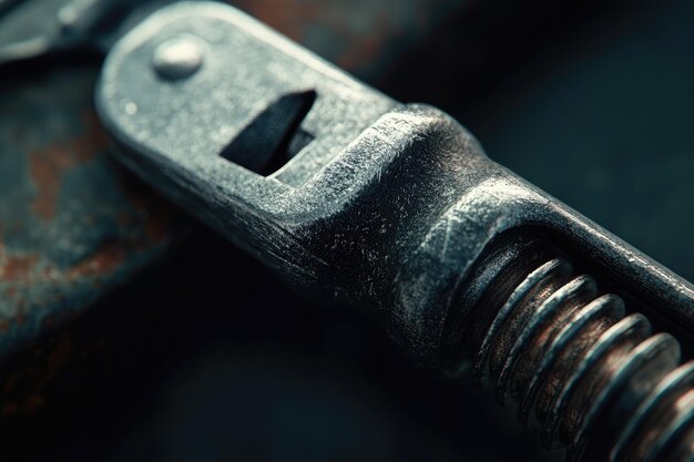 Photo closeup shot of a pipe wrench screwing a nut