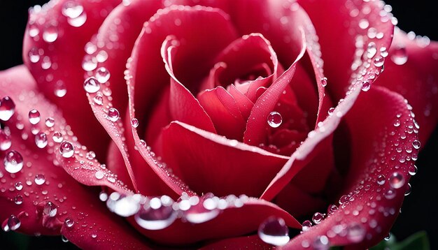 Photo a closeup shot of a red rose with dewdrops on the petals